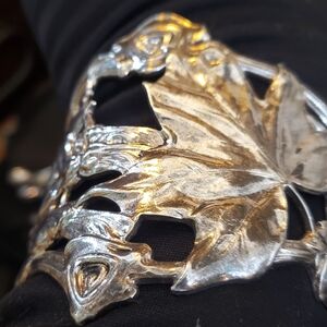 Silver cuff with maple leaves